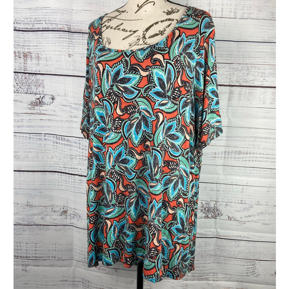 Rose + Olive Shirt Womens 2X Floral Colorful Scoop Neck Short Sleeves Stretch - Picture 1 of 11